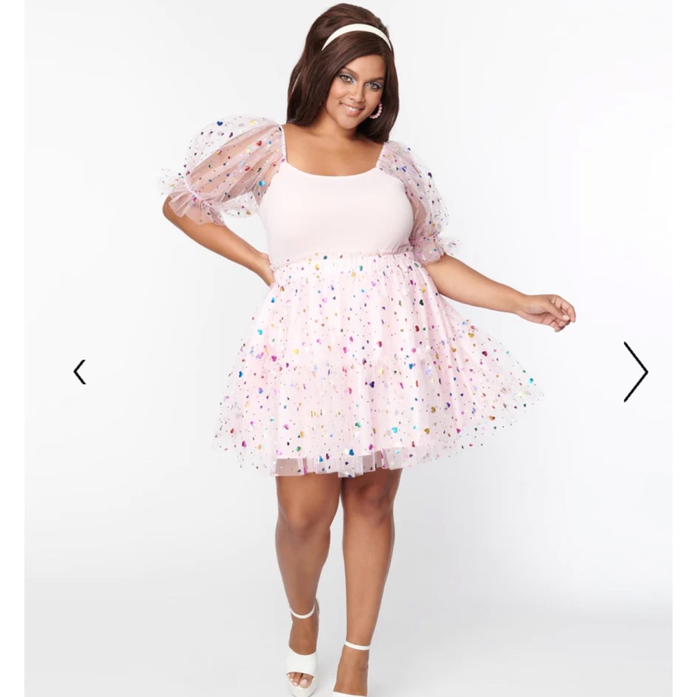 Plus size eras tour outfit- Unique Vintage Confetti Heart Tulle Skirt And Top 1X